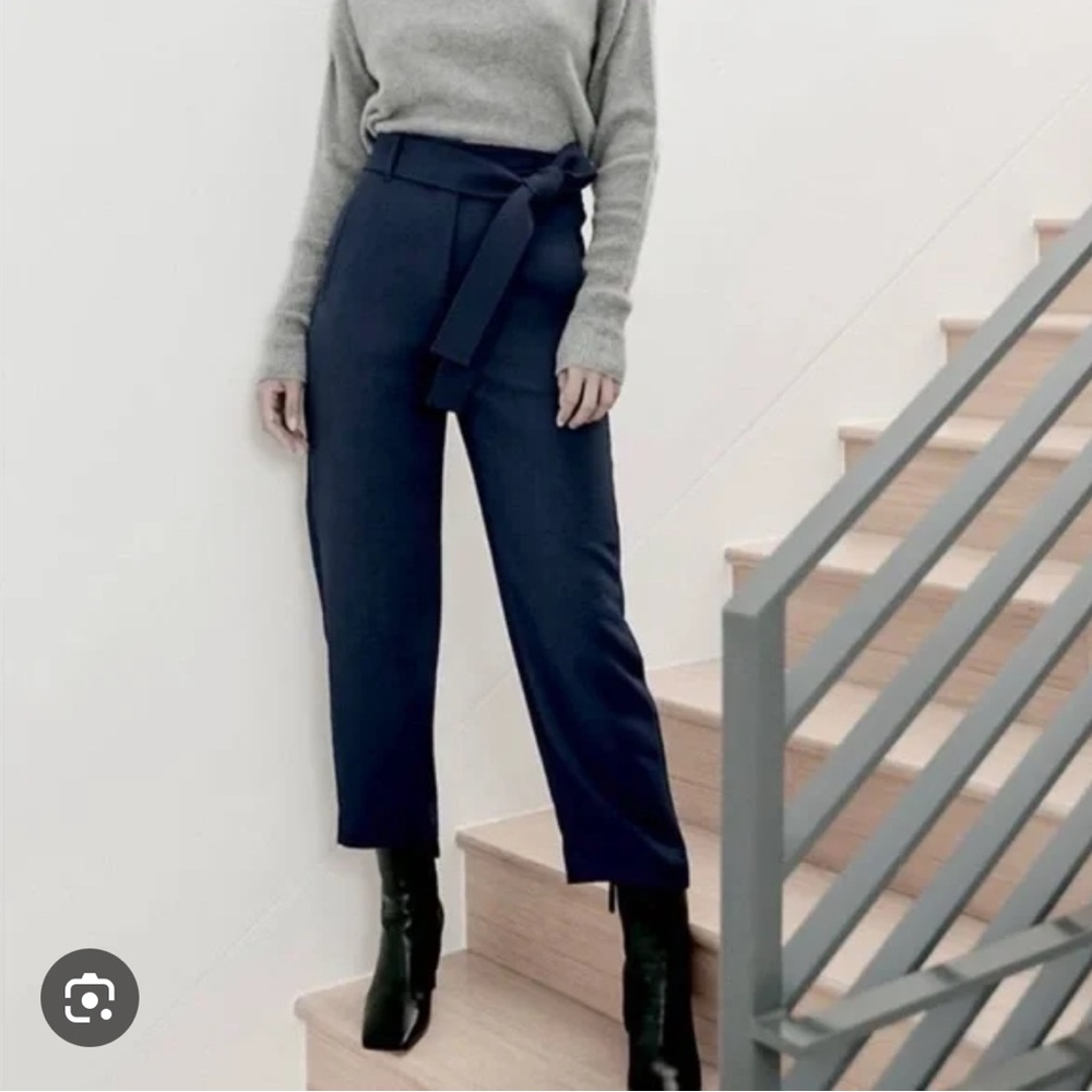 Wilfred Navy Cropped Tie-Waist Ankle Pants